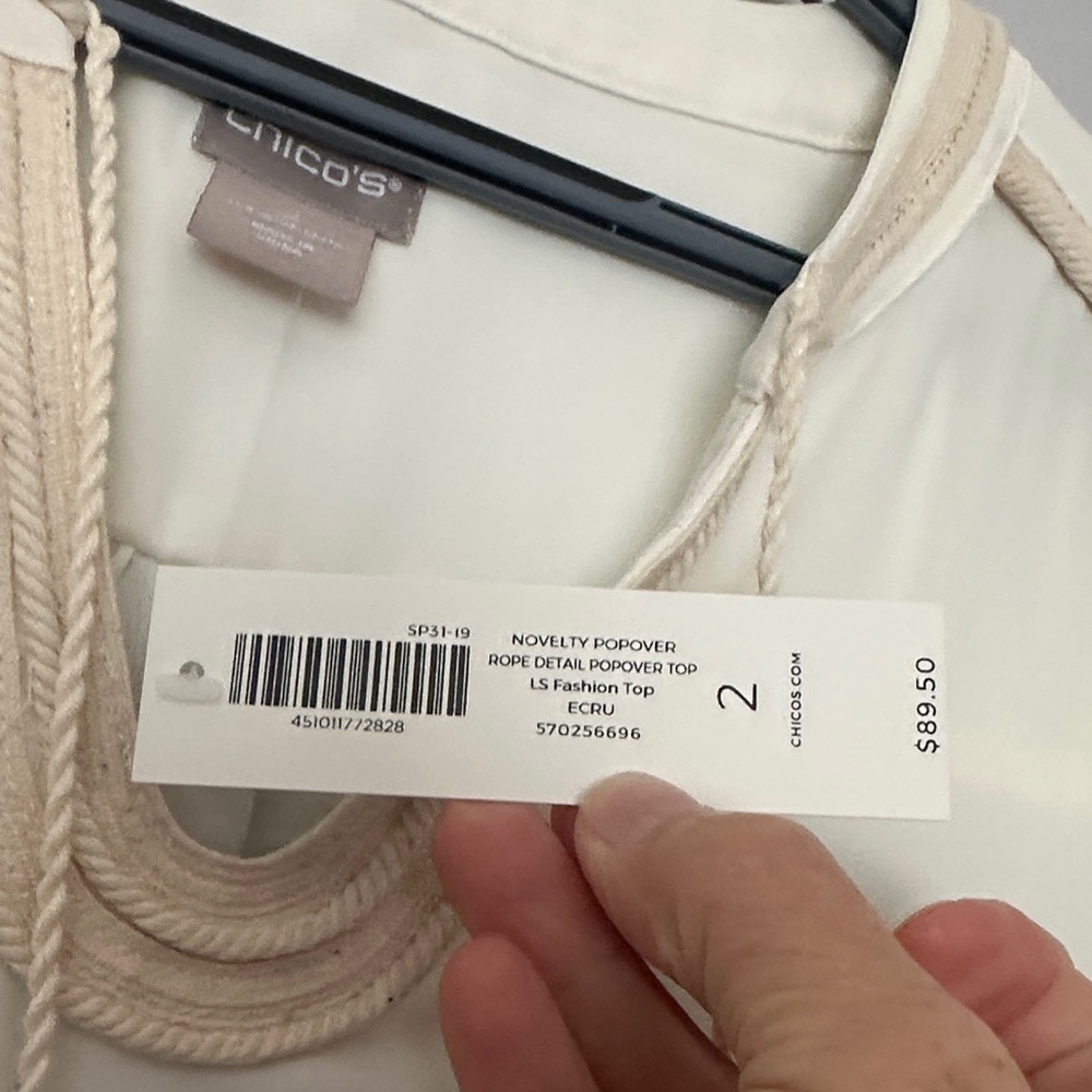 Chico's Cream Rope Accent Popover Top